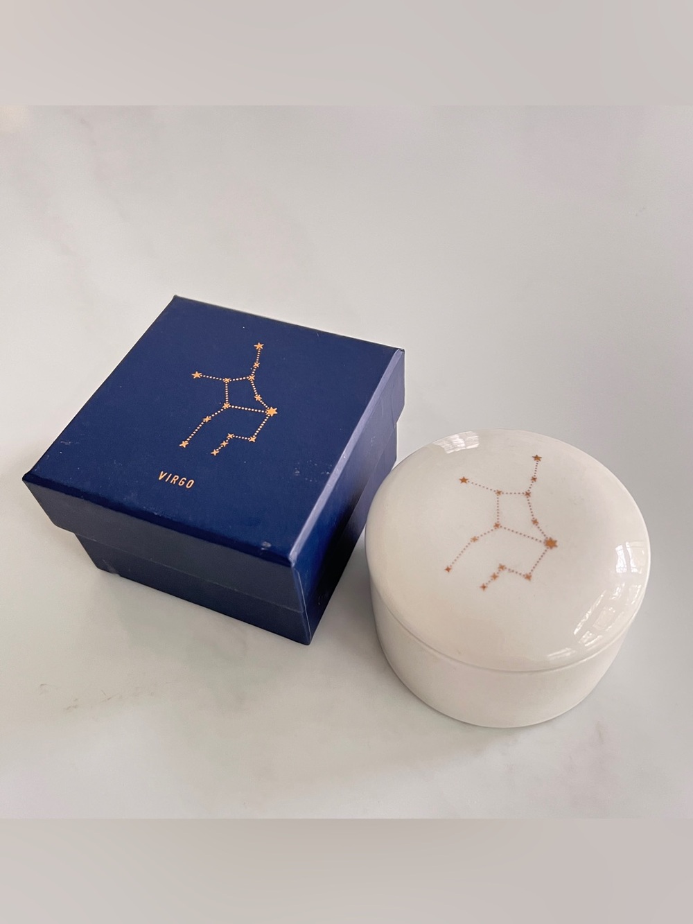 Virgo Zodiac constellation trinket box Fringe Studio round ceramic 2pc New